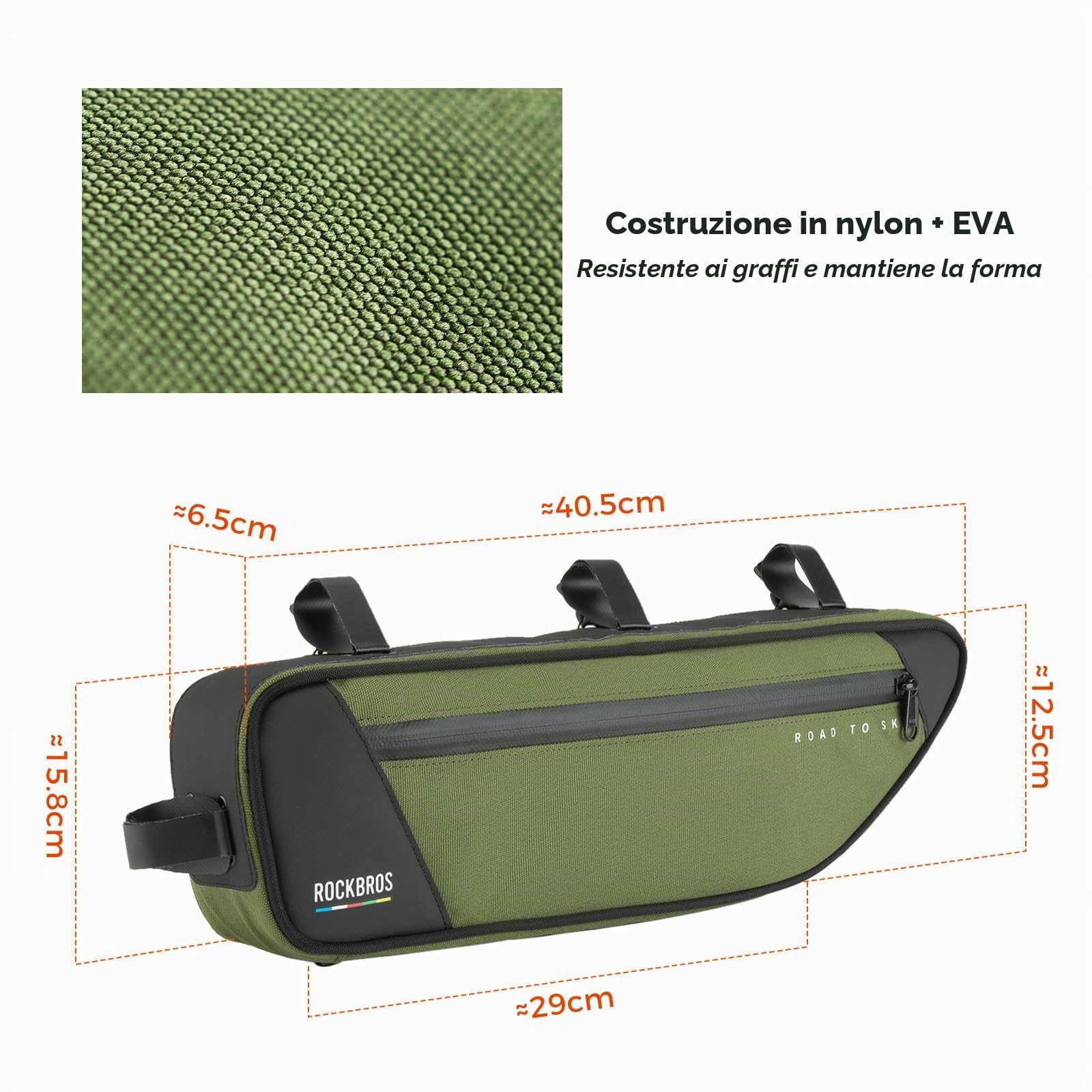 ROCKBROS Road to Sky Borsa Tubo Telaio Triangolo, Borsa Bicicletta Impermeabile per MTB Bici da Corsa, Triangolare da Telaio, Facile Installazione, Grande Capacità 2L
