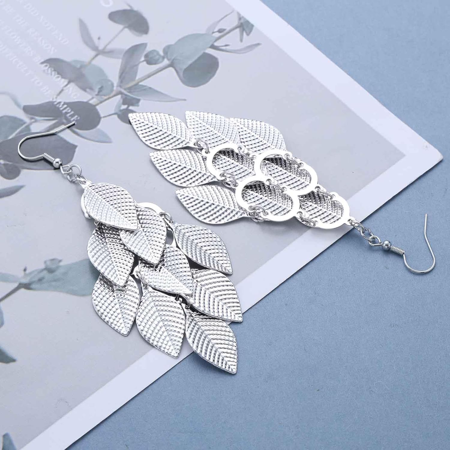 Vintage Stacking Leaf Drop Earrings Silver Hollow Leaf Earrings Multi Leaf Tassel Earrings Bohemia Leaves Earrings Jewelry for Women - Image 3