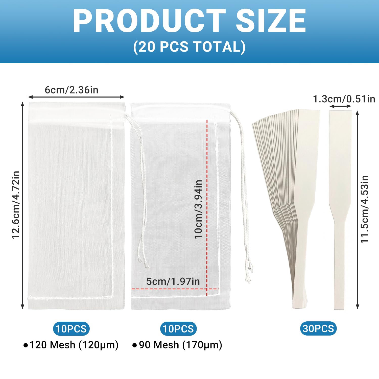 20 Pièces Rosin Sacs Nylon Press Bag Double & Couture pour l'Extraction d'Huile Colophane Mesh Filtres Sacs Fabrication Rosin (5 x 10 cm, 90 Microns, 120 Microns)