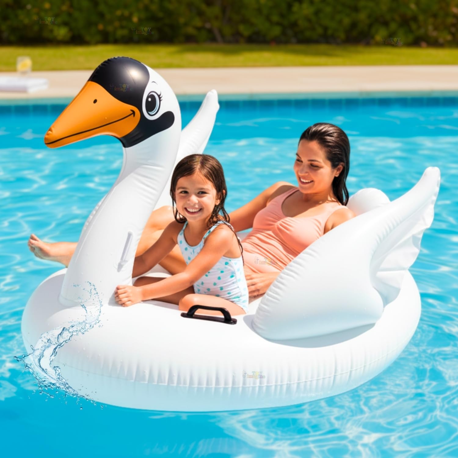 Toy Imagine Giant Inflatable Swimming Pool Float for Adults & Kids Adorable |Portable & Foldable| Ride On Toy|Swim Party Toy|Outdoor Swimming Pool Mattress|Summer Pool Raft Lounge (Swan)
