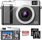 5K Digital Camera, 75MP Vlogging Camera with 64GB SD Card, 2.8'' 180° Flip Screen, 18X Digital Zoom, AF Autofocus, Antishake, Flash, Compact Point and Shoot Digital Cameras for Beginners Teens