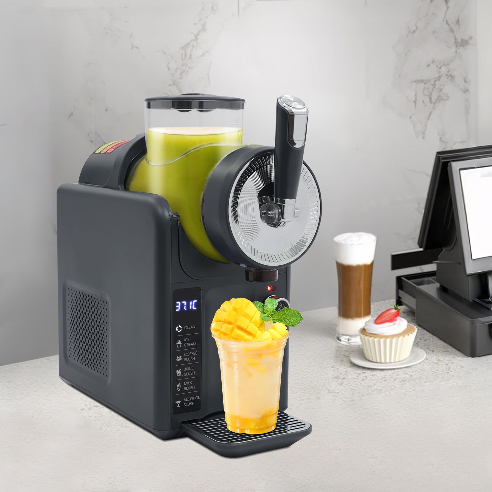 Macchina per bevande congelata per gelato, frullatore, macchina per il caffè, macchina per il gelato, attrezzatura da cucina, display a LED per ristoranti, caffetterie, bar, casa (grigio)