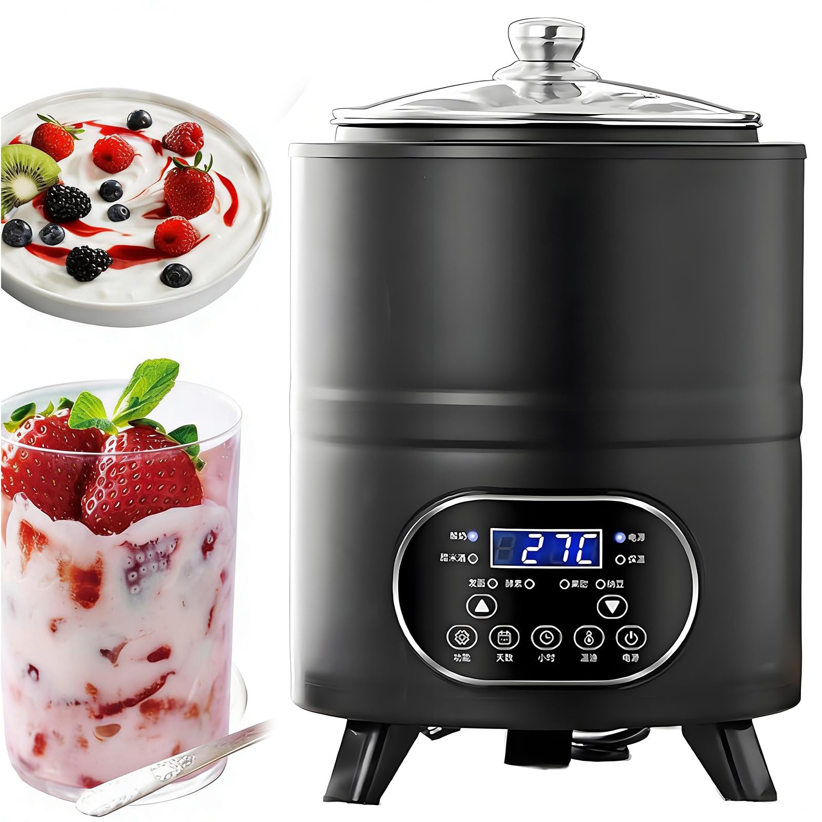 8l Stainless Steel Greek Yogurt Maker Machine,Yogurt Maker with Temperature Control,Home Yogurt Incubator Electric Fermentation Machine for Fruit Vinegar,Yogurt Black-12L
