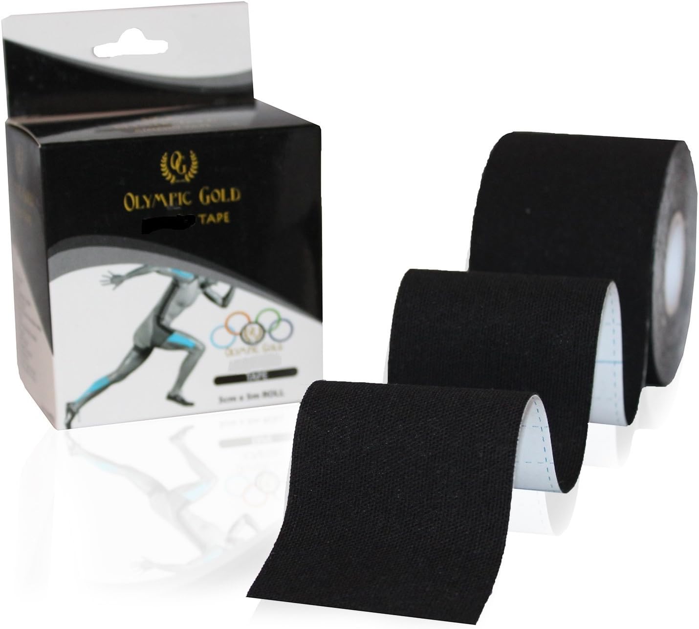 Kinesiology Tape by Olympic Gold Premium Therapeutic Athletic Black Strength Taping Sports Application Support