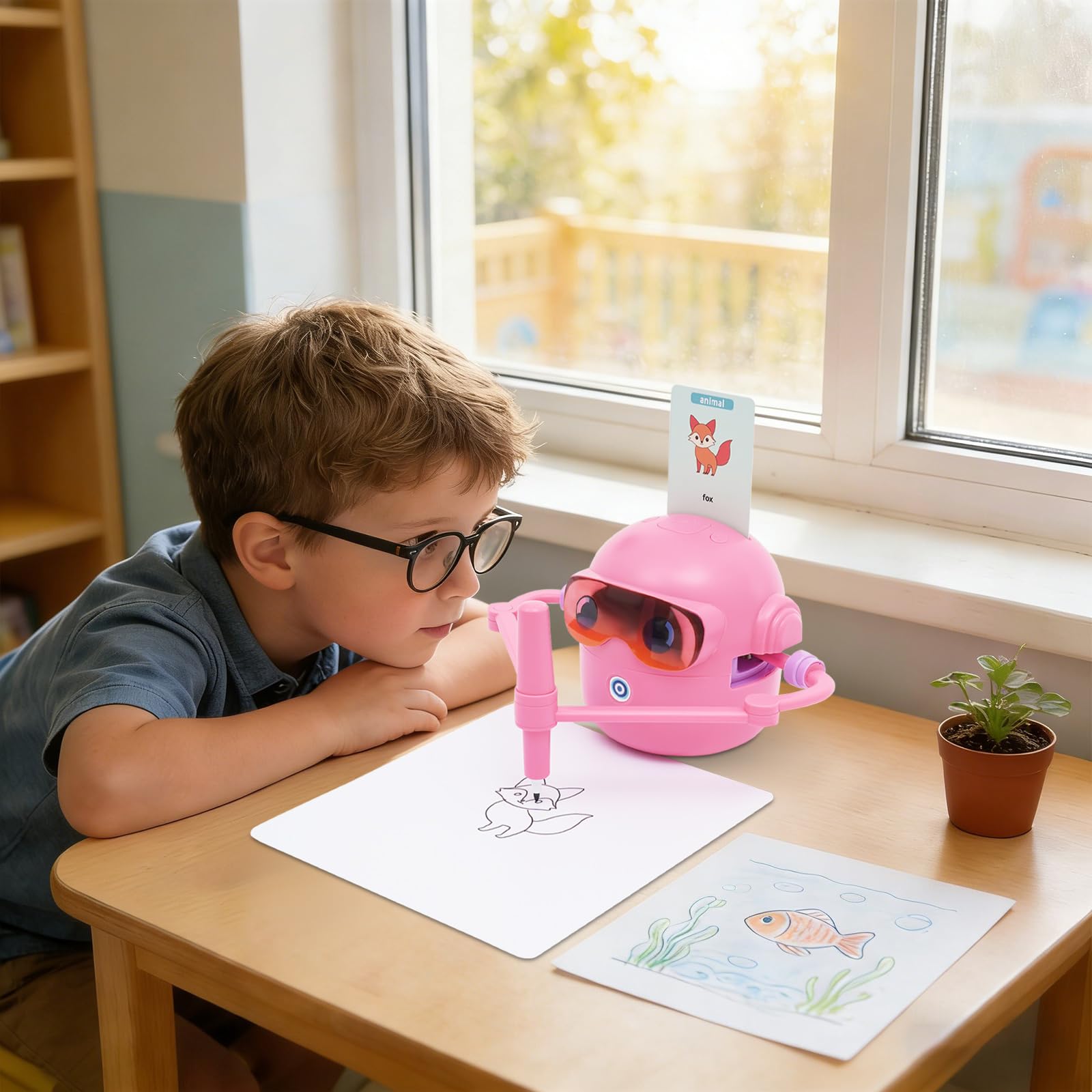 Zeichenroboter Für Kinder, Lernspielzeug Zum Zeichnen | Mit 100 Karten & 12 Farbstiften, Automatische Zeichenfunktion, ABS-Material Rosa, Für Kinder Von 3 Bis 10 Jahren