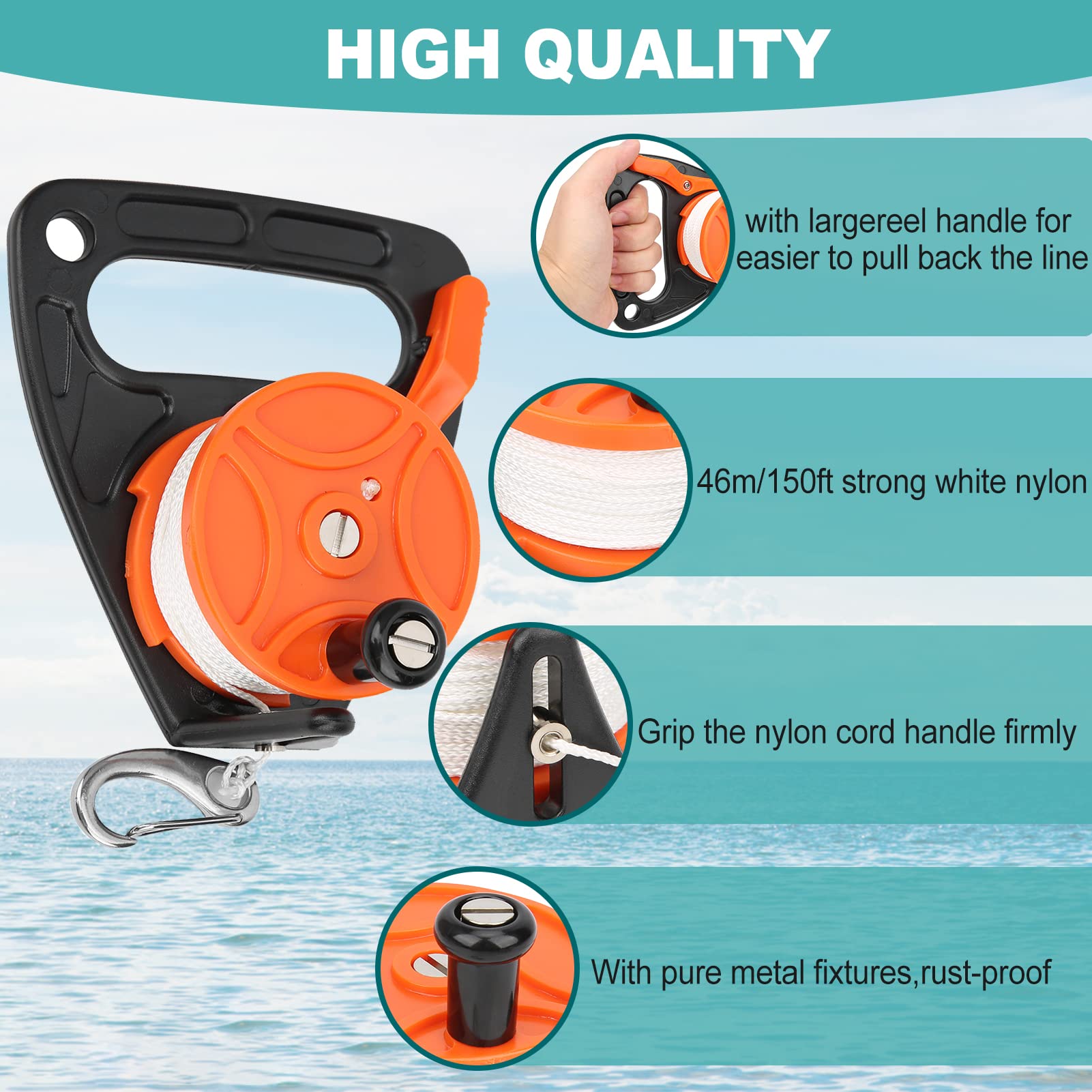 Scuba Dive Reel, 150ft Diving Line Reel, Finger Spool Float Lline Spearfishing Spool Tauchausrüstung mit Griff Kartenposition für Tauchausrüstung Unterwassertauchen