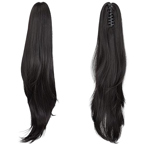 Miniatura 7 de ShulaSHOP Extensión de cola de caballo, extensiones de cabello con clip de garra de 24 pulgadas, extensiones de cabello largo y lacio, extensiones