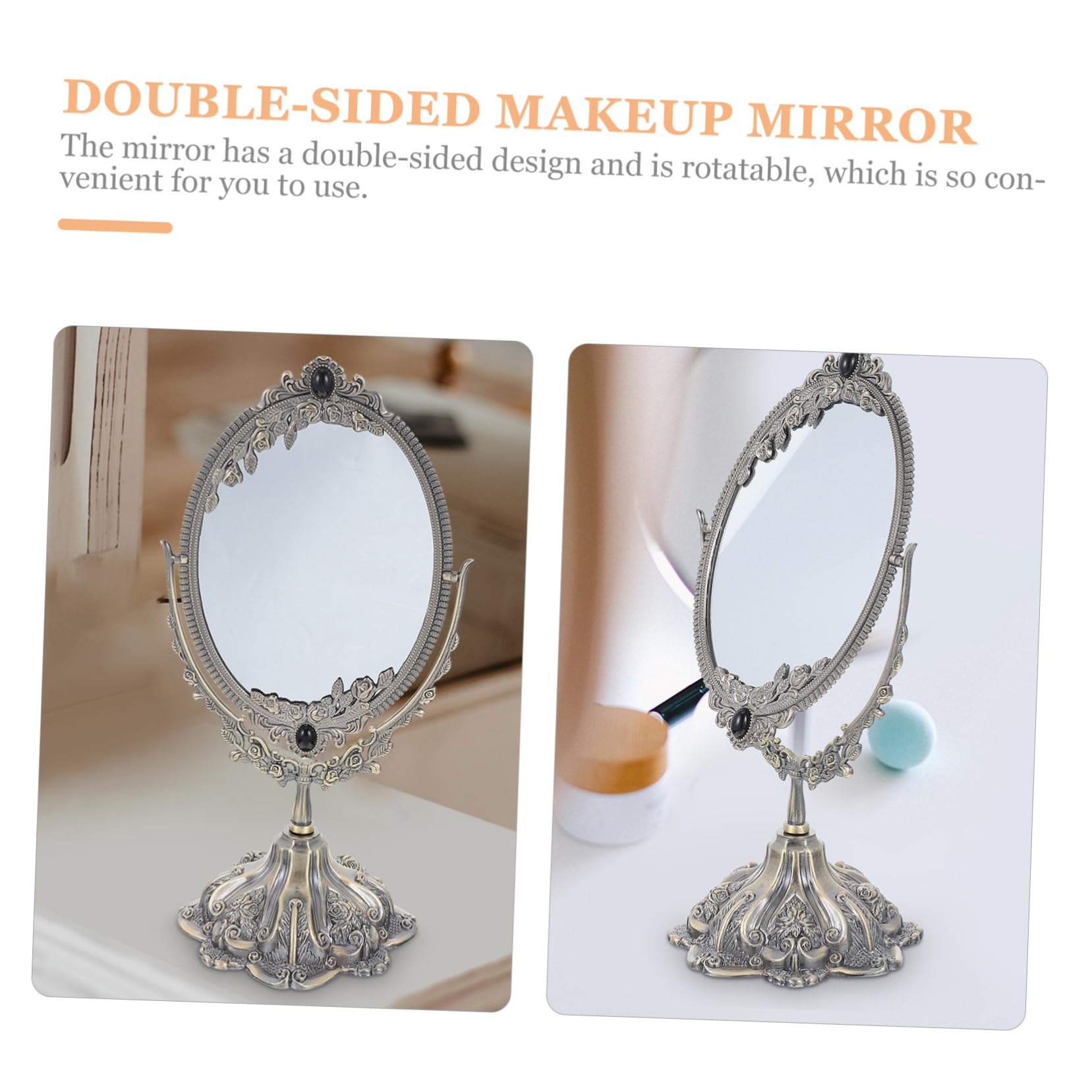MAGICLULU Doppelseitiger Schminkspiegel aus Zinklegierung im Vintage Stil | Europäisch Gestaltet, Drehbar mit Flachem Sockel, für Make Up und Hochzeit