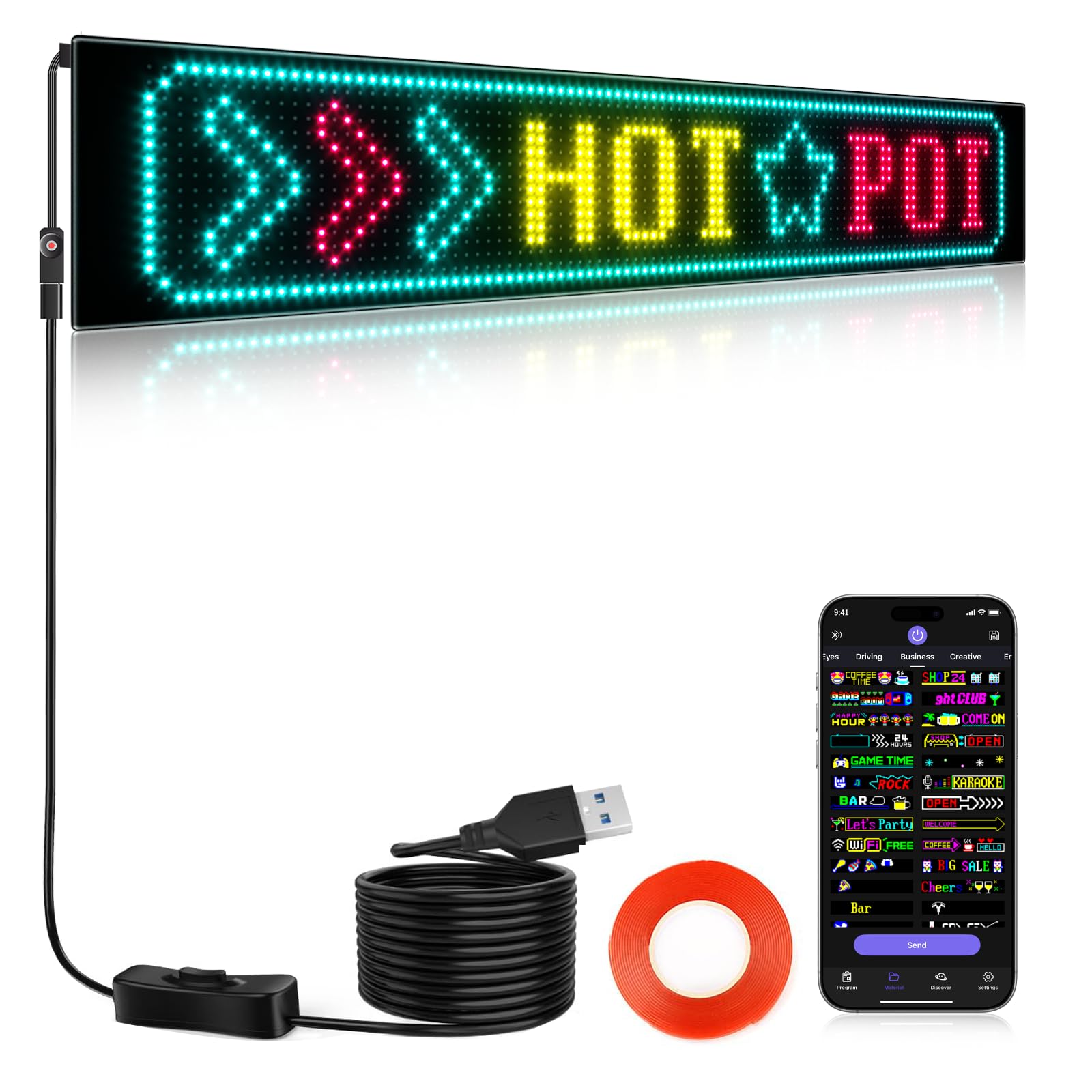 Amazon.com : KJOY Programmable Huge Bright LED Signs, 27''x5'' USB