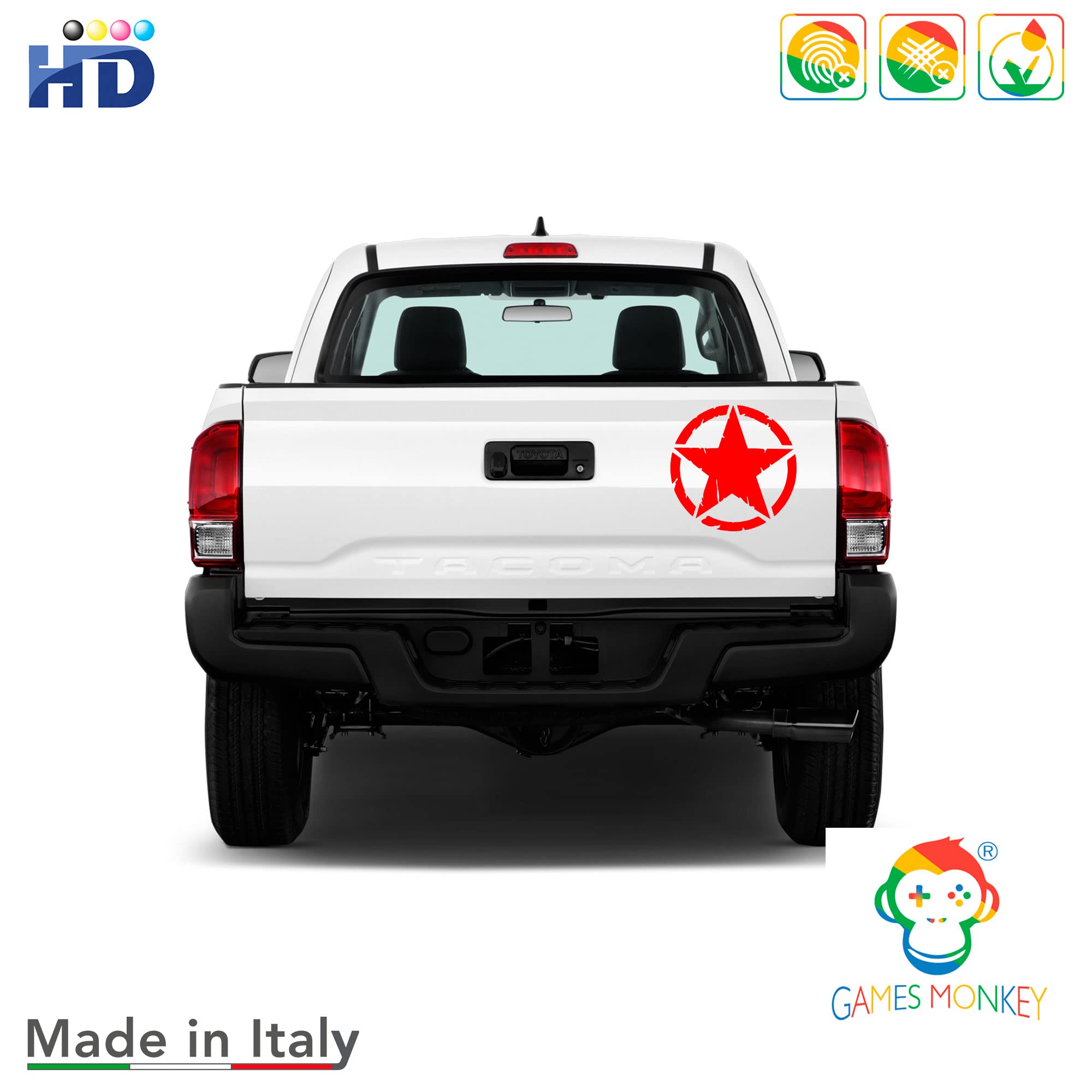 Pegatina Estrella Militar Destroyed US Army - Kit de Formas Pack - 2 Piezas - Moto 4x4 Off Road Auto - Varios Tamaños 5 10 15 20 25 30 cm - Made in Italy (20 cm, Negro) — view 3