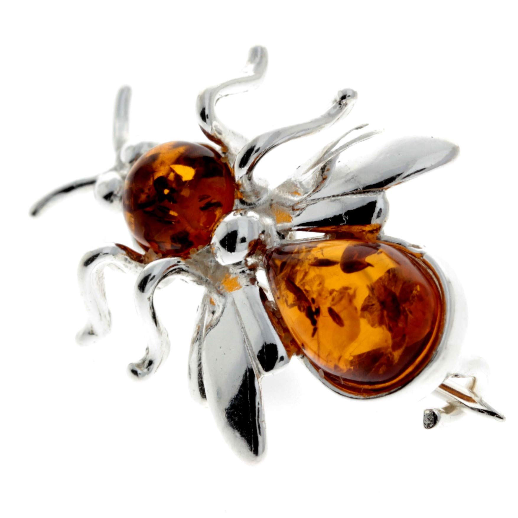 Spilla esclusiva in vera ambra baltica e argento Sterling a forma di ape, M801, Argento sterling, Ambra