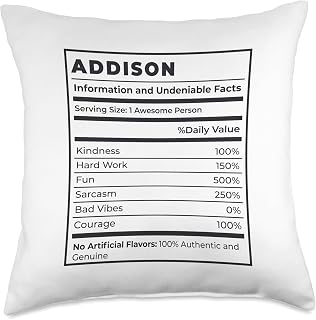 Addison Nutritional Facts Throw Pillow