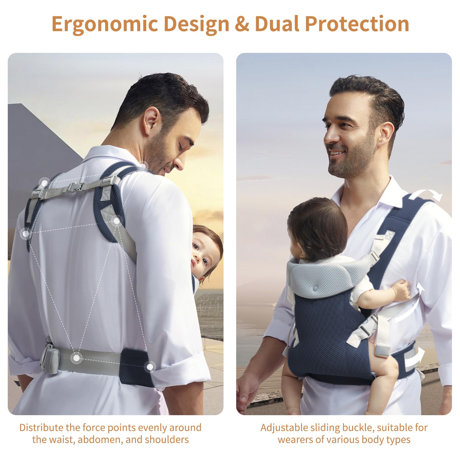 IULONEE Mochila Portabebes para Niños Multifunción Porteo para Bebés Delantera y Trasera Baby Carrier Wrap Ergonómicas Portabebés Recien Nacido Ajustable Porteo Bebe Niños de 3-36 Meses (Azul Marino)
