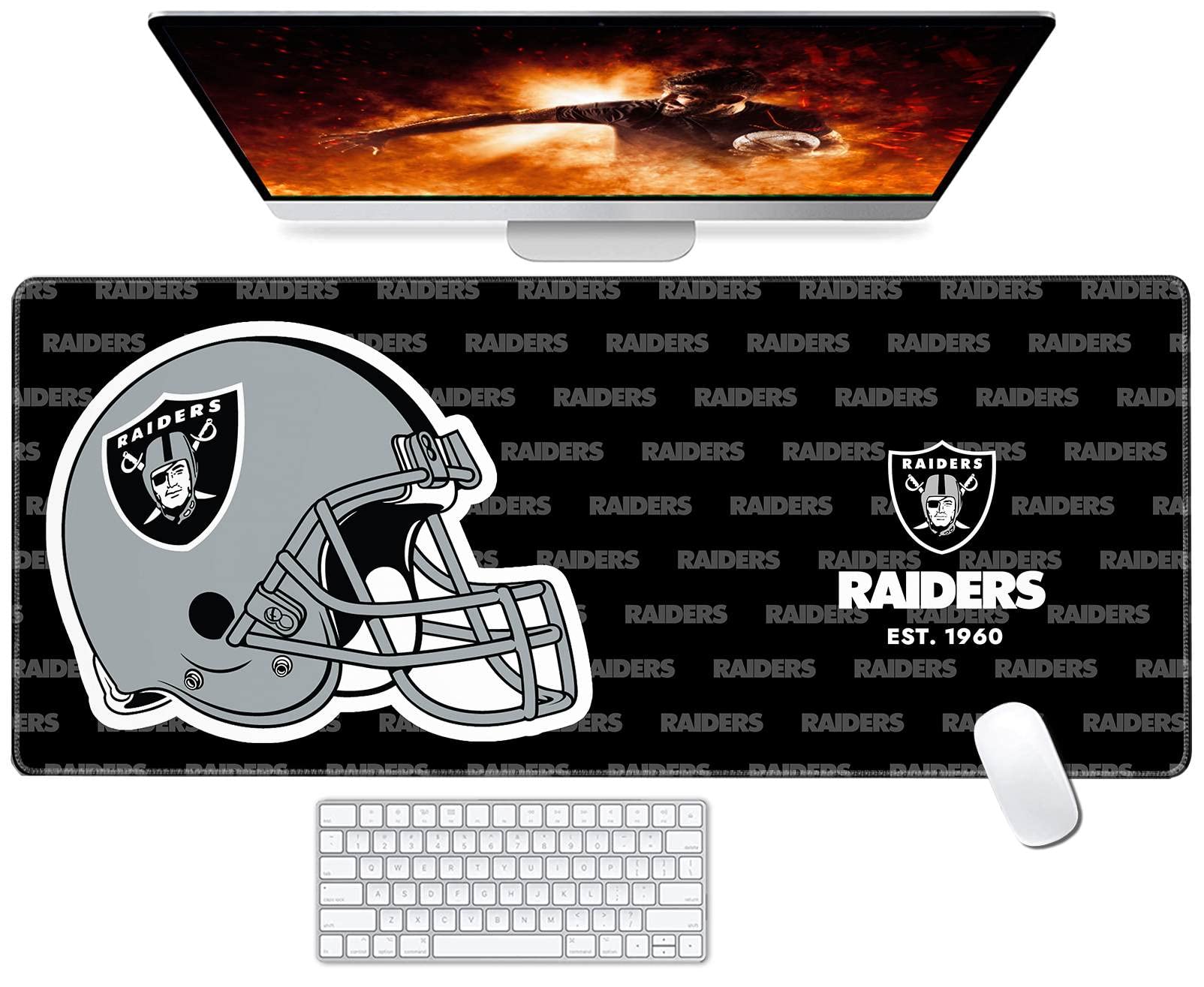 Malogtan Stitched Edges Mouse Desk Pad,Large Gaming Mouse Pad for Laptop Computer Desktop Keyboard,Black Gray Design Mat for Football Sport Fans Mousepad