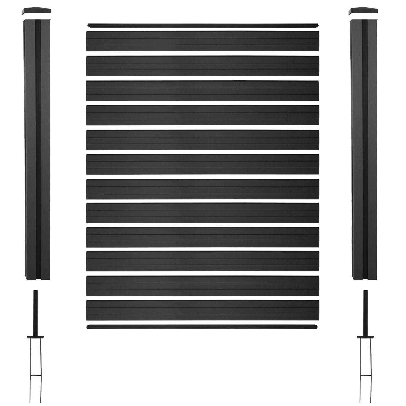 Mendler WPC-Sichtschutz Sarthe WPC-Pfosten 3er Set 5,7m - anthrazit | Windschutz Zaun