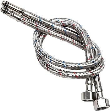 2 Pack Flexible Tap Connectors M1010mm x 1/2" Fitting 400mm Long Flexible Pipes Tails for Kitchen Sink Monobloc Mixer Braided Stainless Steel Hose Pipe for Bathroom Basin, Hot Cold Water Supply
