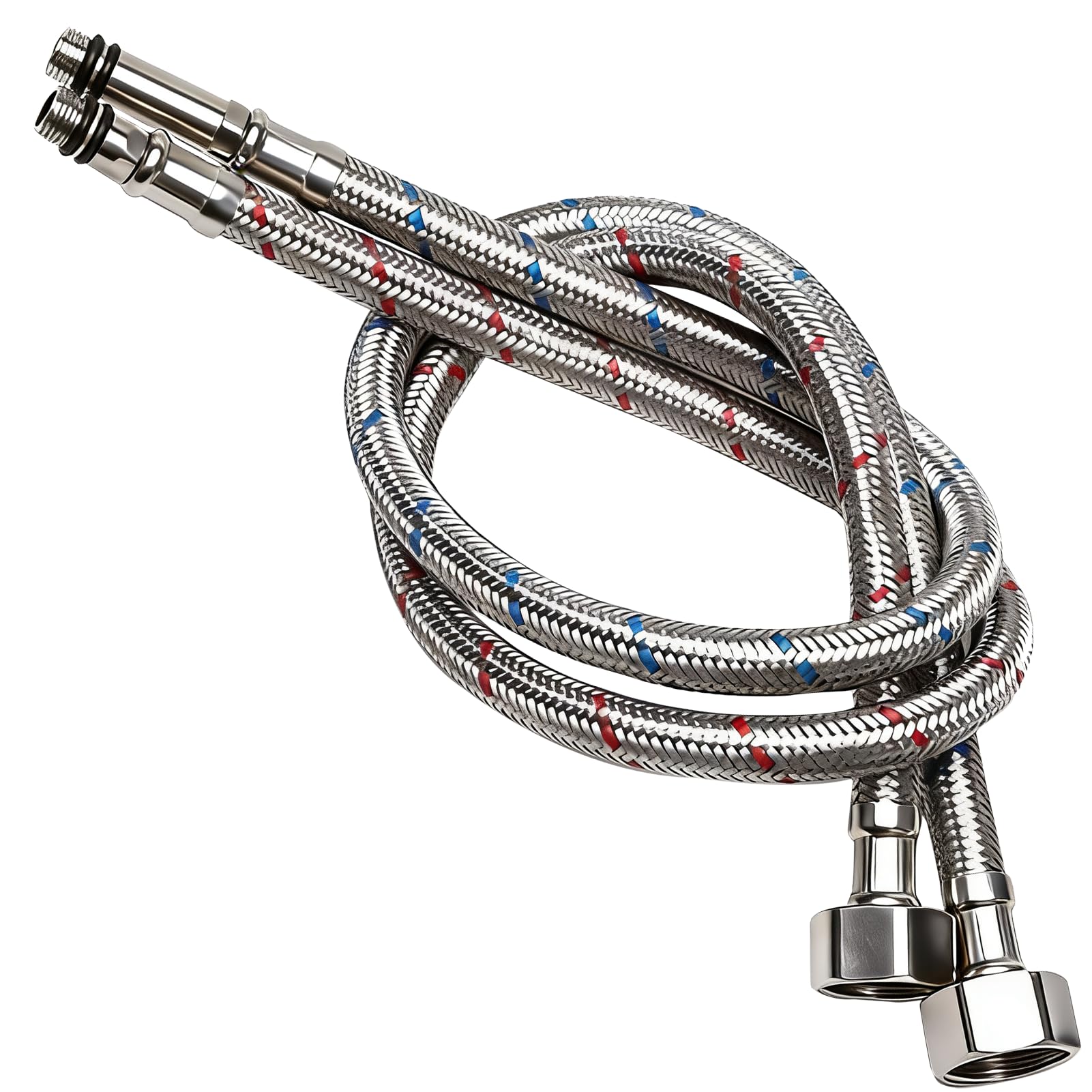 2 Pack Flexible Tap Connectors M10(10mm) x 1/2" Fitting 400mm Long Flexible Pipes Tails for Kitchen Sink Monobloc Mixer Braided Stainless Steel Hose Pipe for Bathroom Basin, Hot Cold Water Supply