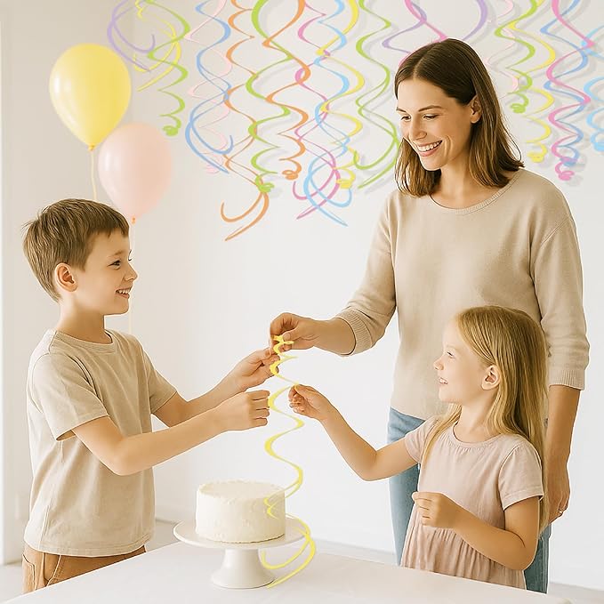 Kit Decoración Fiesta Arcoíris 48 Piezas Espirales Colgantes miniatura 7