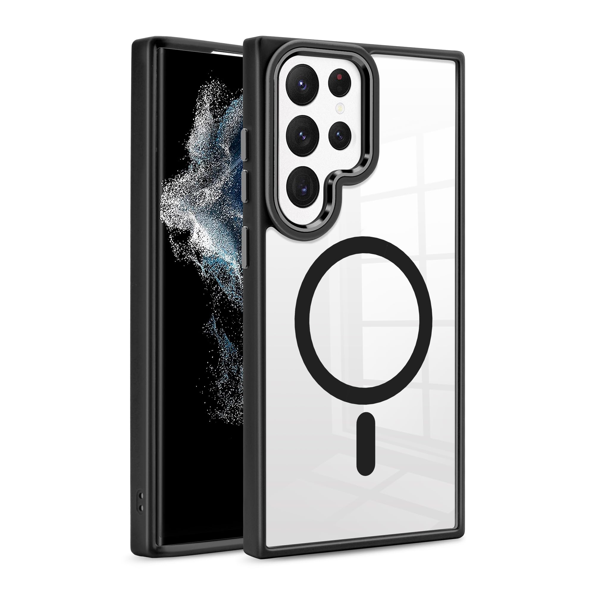 ZCSK Magnetic Mag-Safe Samsung S23 ULTRA 5G Case 6.8-Inch Clear Black Transparent with Shock Absorption Anti Scratch Resistant Bumper Cover Protect Compatible for Charging Samsung Galaxy S23 ULTRA 5G