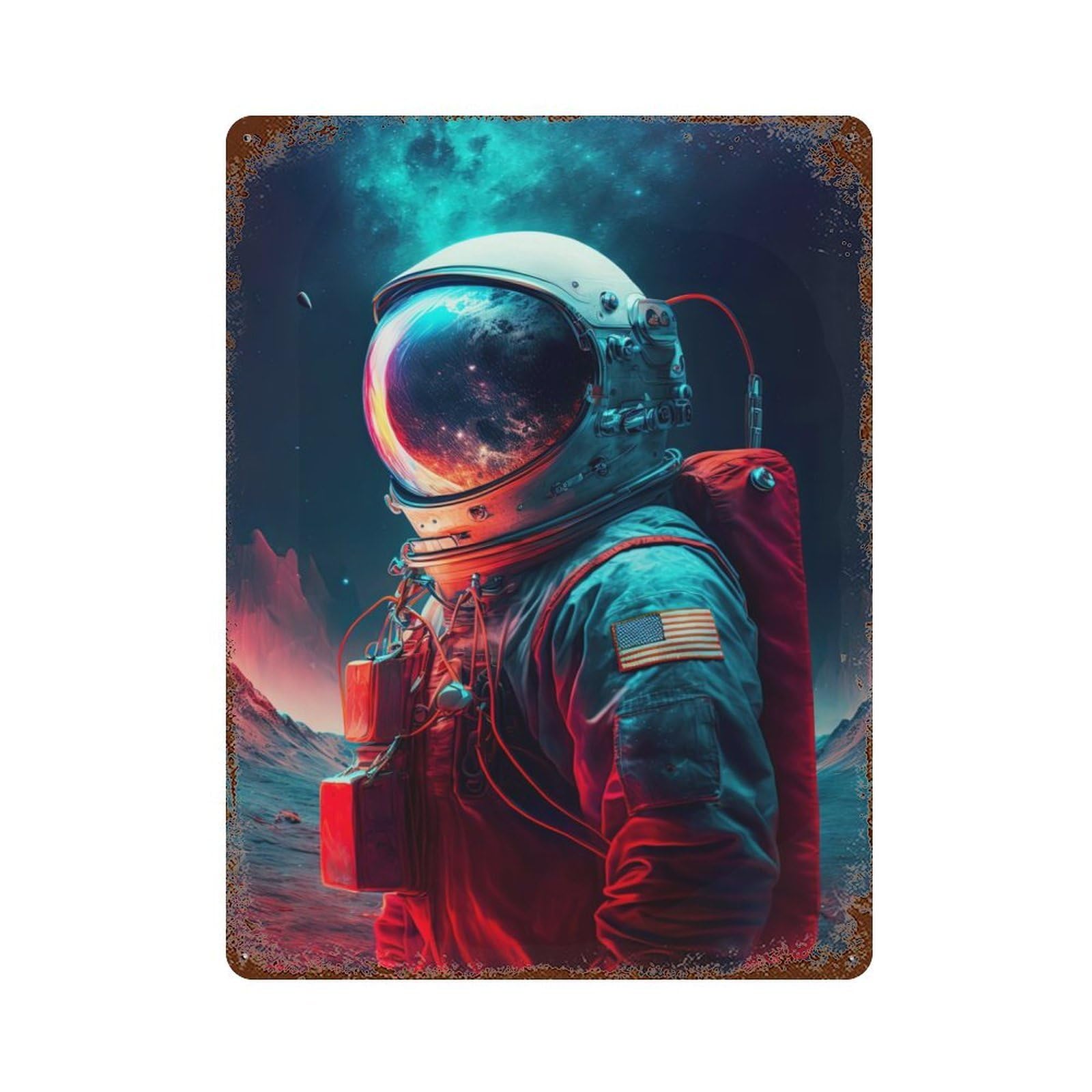 Retro Metal Sign with Beyond The Stars Astronaut Design 15.7"x11.8", for Living Room, Hallway And Home Decor, Farmhouse Wall Decor