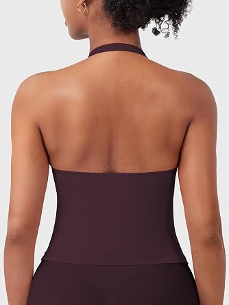 YEOREO SoftHue Women's Impact Halter Tank Top Longline Backless Scoop Neck Built-in Bra Sports Workout Gym Crop Top