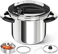 Vista 1 de MICHELANGELO Stainless Steel Pressure Cooker 6.3 Quart, 3-in-1 Olla de Presion, One-Hand Locking System, Induction Compatible, with Glass Lid &