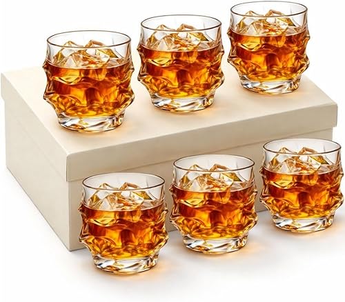 Juego de 6 vasos de whisky, vasos de cóctel de cristal de 10 onzas en caja de lujo, utensilios de bar de rocas antiguas para ron de cóctel de vodka