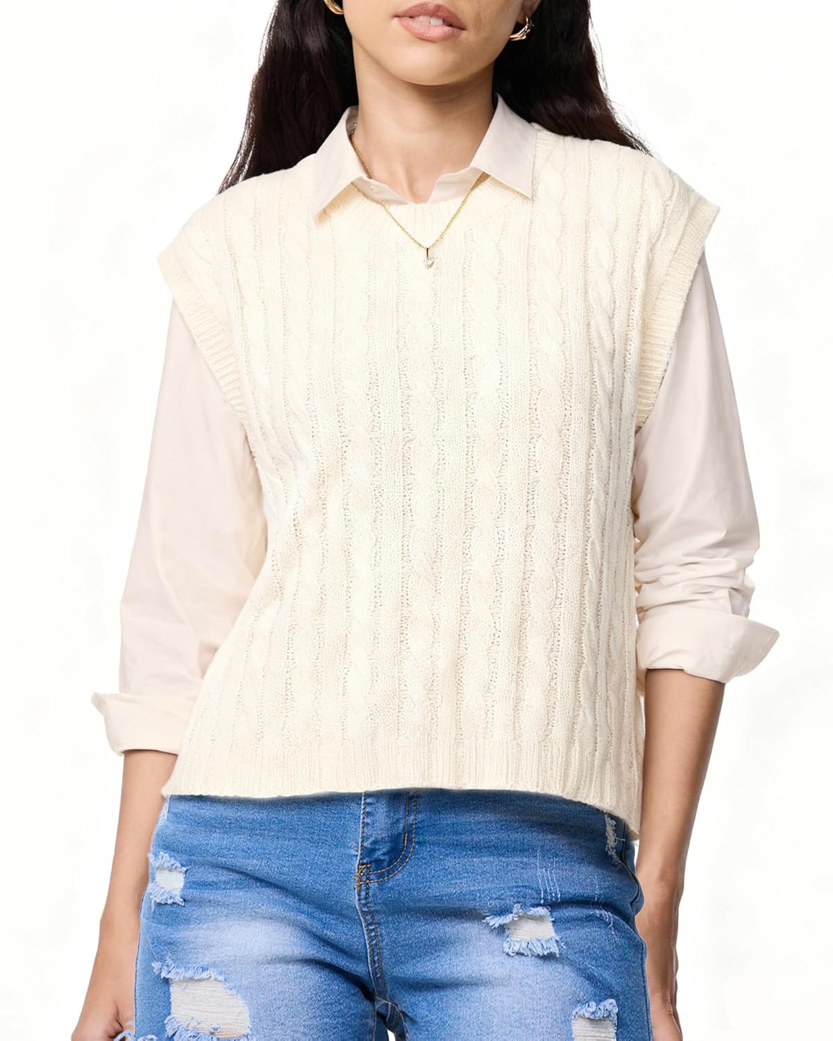 Womens Sweater Vest Short Sleeve Tops Casual Crewneck Knit Sweater Oversized Pullover