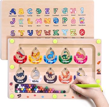 Uiseba Dinosaur Mini Magnetic Color and Number Maze Montessori Toy for Ages 3 4 5, Toddler Busy Board, Educational Preschool Learning Activities, Ideal Christmas & Birthday Gift for Boys and Kids