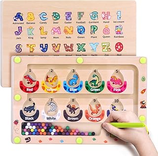 Dinosaur Mini Magnetic Color and Number Maze Montessori Toy for Ages 3 4 5, Toddler Busy Board, Educational Preschool Learning Activities, Ideal Christmas & Birthday Gift for Boys and Kids