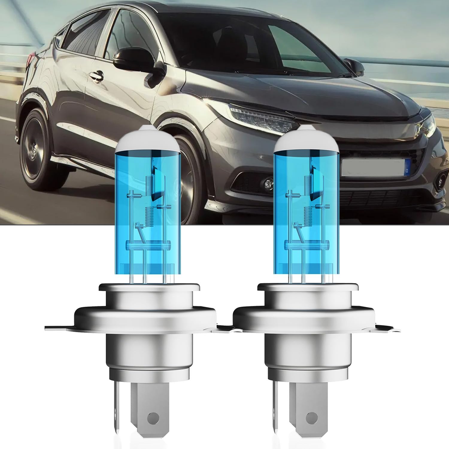Upgraded Halogen Headlight Bulbs Fit For Honda HR-V 2016-2018,9003/H4/HB2 High Low Beam,Super Brighter 6000k White Halogen Lamp,Plug and Play,Replacement Headlights Bulbs,2-Pack