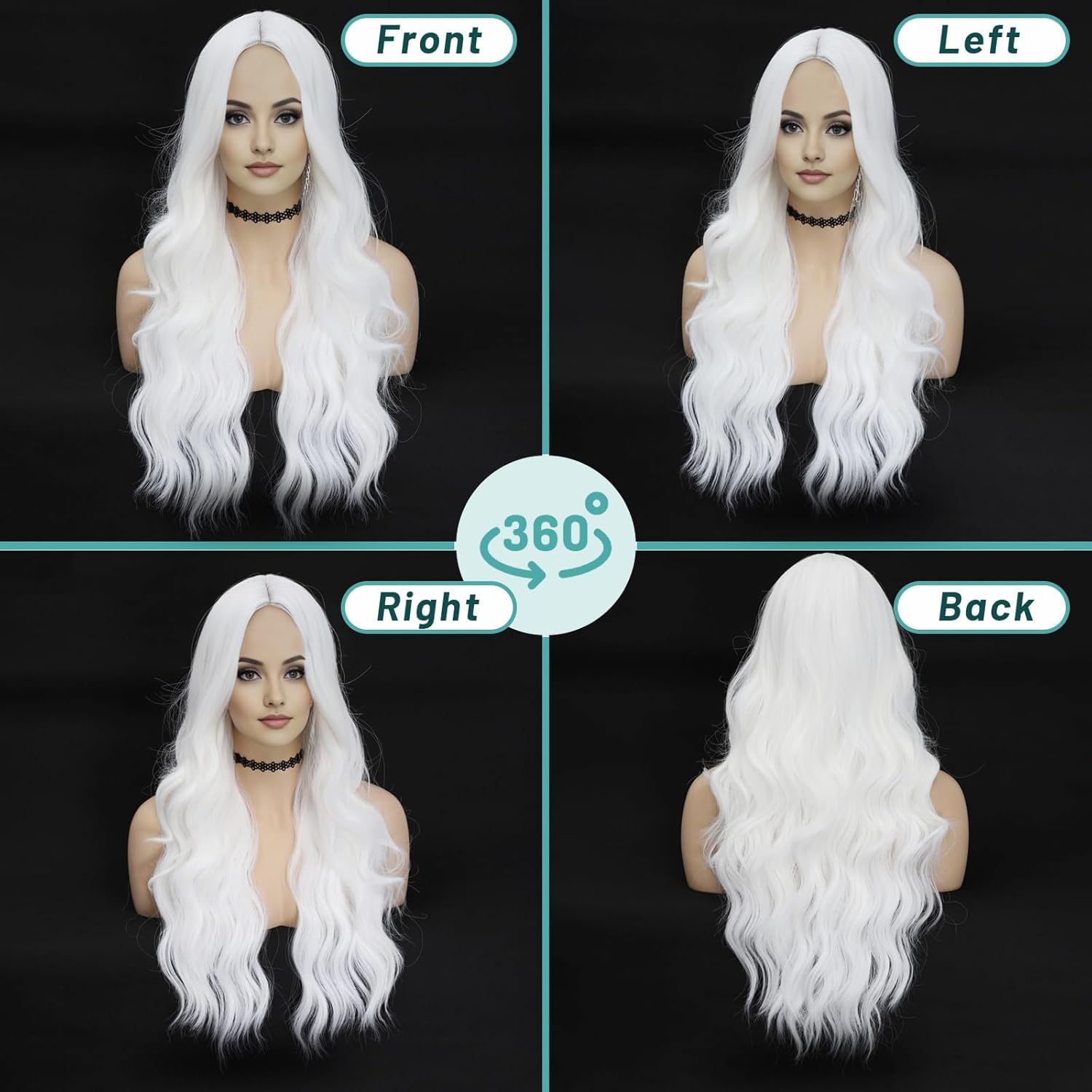 PORSMEER Long White Wavy Synthetic Hair Wigs for Women Anime Fancy Dress Costume Halloween Party Cosplay Wig 27 inch Long Replacement Full Wig with Middle Part - Image 2