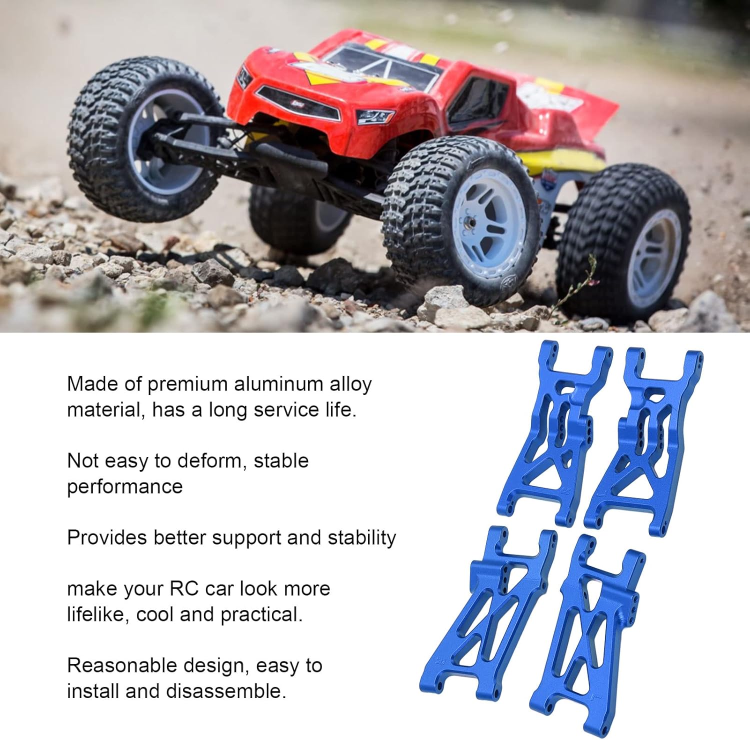 RC Front Rear Lower Suspension Arms Set, Aluminum Alloy Front and Rear Lower Arms for 1/10 22S 2WD(Blue) Body Parts