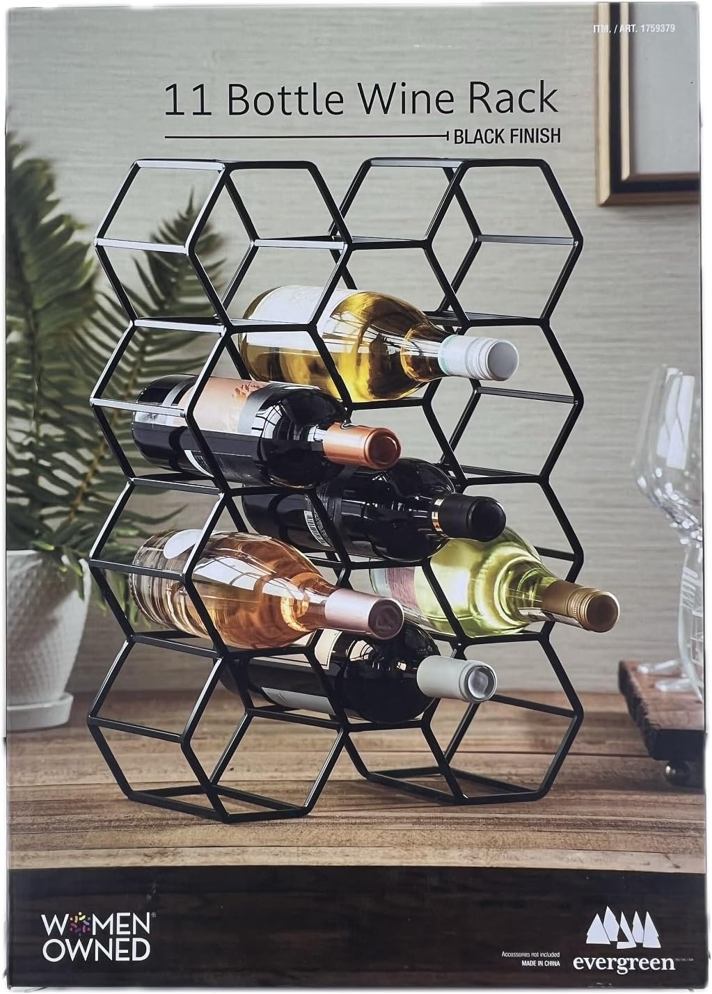Evergreen Wine Rack, 11 Bottle Capacity, Black