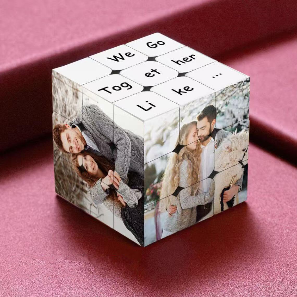 Custom Cube Puzzle with Photo,Personalized Photo Magic Cube 3D Rotatable Cube with 6 Pictures, for Family, Friends, Birthday, Christmas, Valentine's Day, Customized Gift
