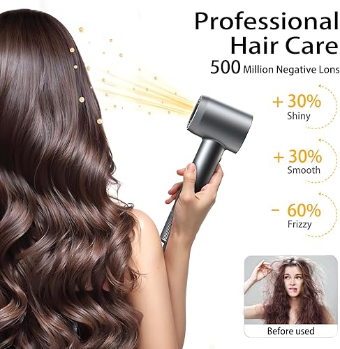 Miniatura 7 de Secador de pelo de alta velocidad, secador de pelo iónico negativo de bajo ruido para mujer, 110000 rpm, motor sin escobillas para secado rápido con