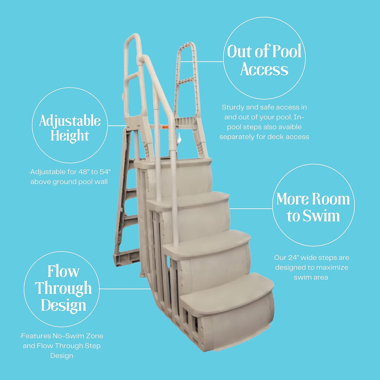Main Access Smart Step System for 48 to 54 Inch Above Ground Pools, Heavy Duty Four Step Ladder A-Frame; Taupe : Swimming Pool Ladders : Patio, Lawn & Garden