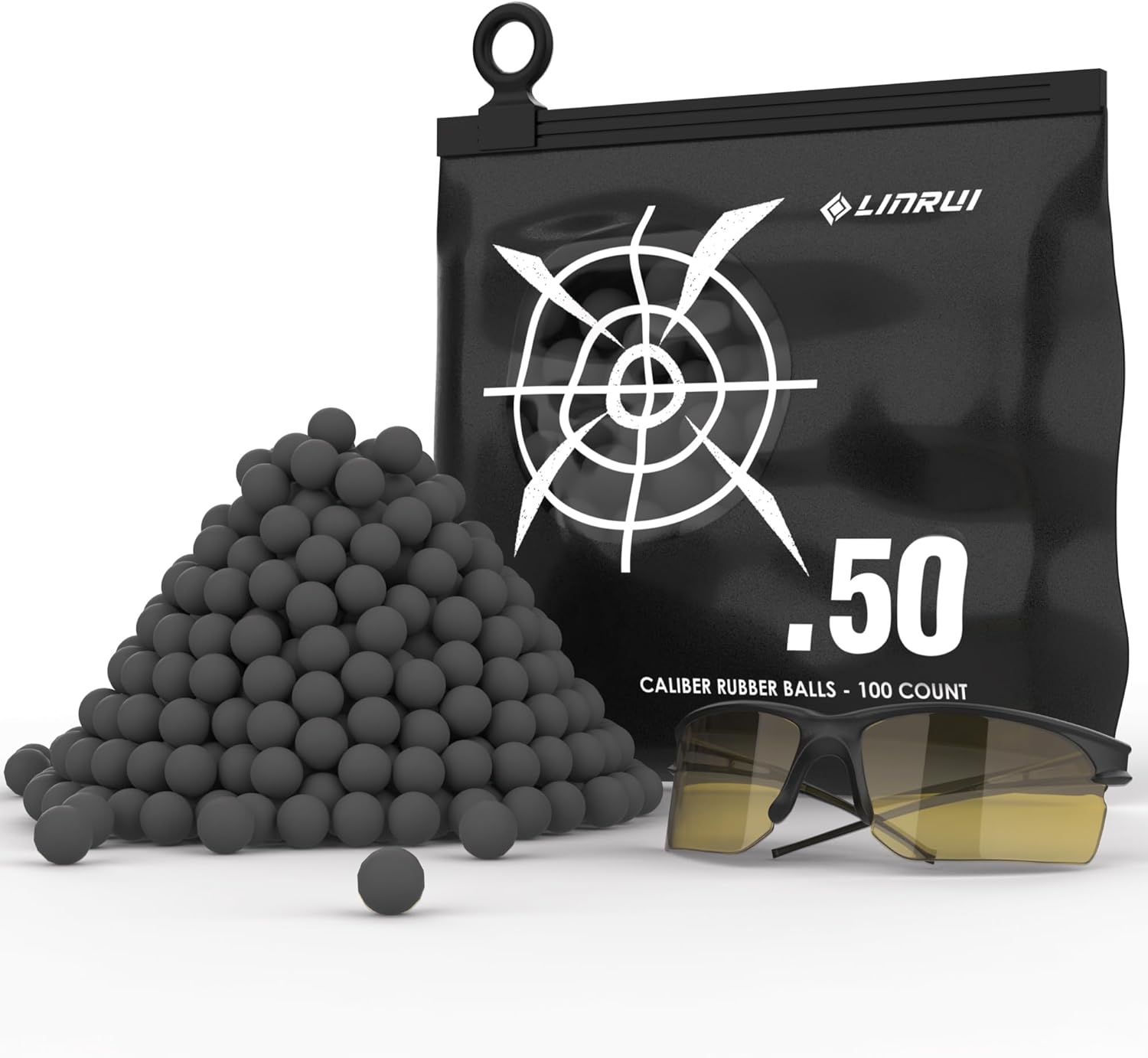 100ct .50 Cal Paintballs Reusable for Training, Non-Lethal .50 Cal Self Defense Rubber Balls Ammo, 50 Caliber Paintball Projectiles for T4ET TR50/HDR 50, with Goggle - Amazon product rated Grade B