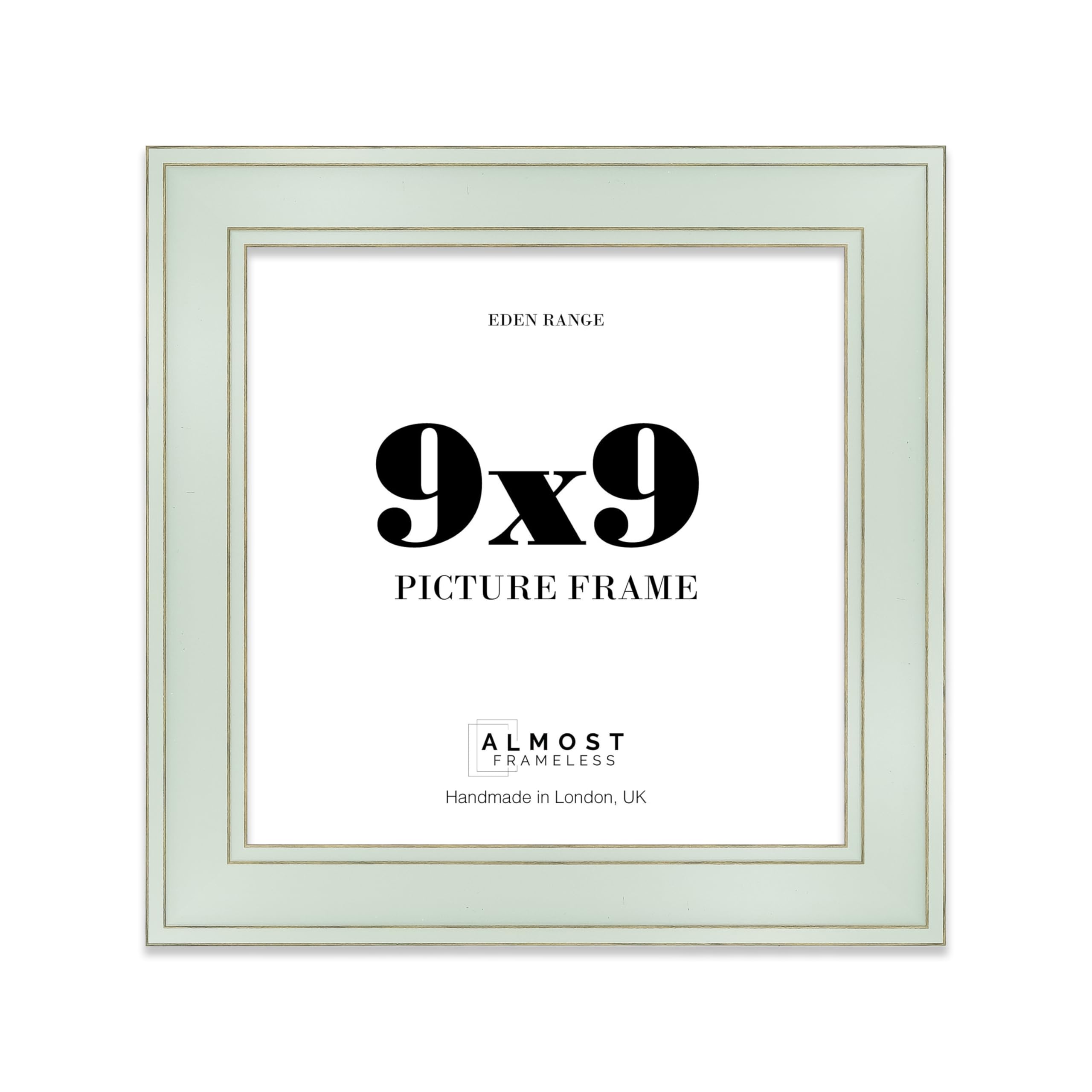9x9 Sage Green Picture Frame - Shabby Chic Photo Frame with Distressed Finish, Gold Trim, Wall Hooks and Kickstand, 37mm Edge - 1 Pack