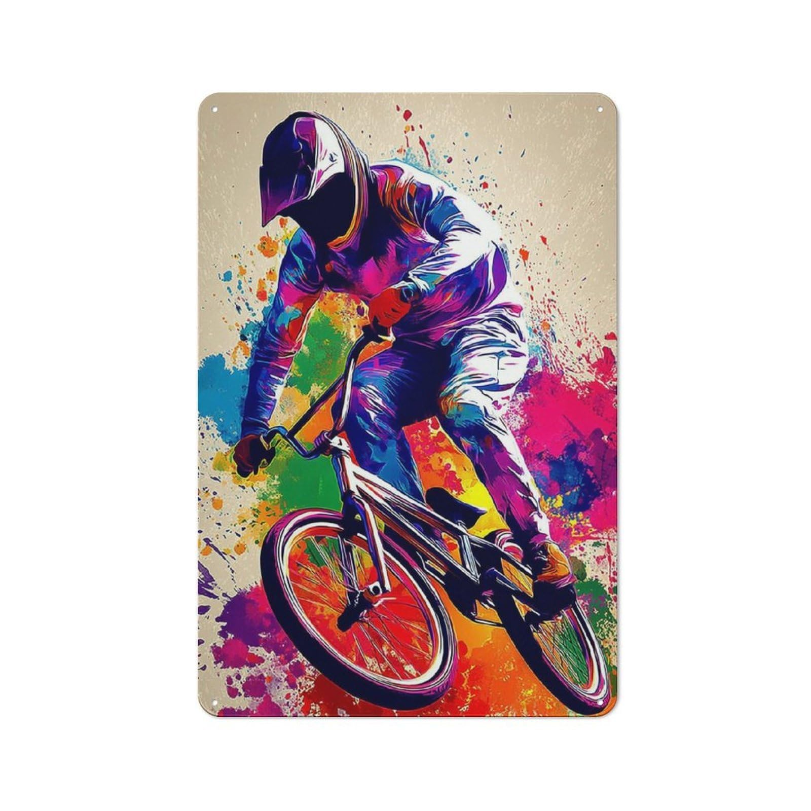Junmoney Colorful Bmx Rider Art Print Rustic Metal Wall Sign 30X20cm For Kitchen Or Home Bar, For Garage, Workshop And Man Cave Decoration