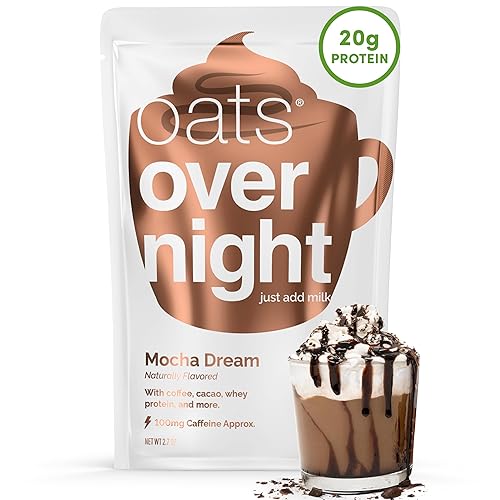 Oats Overnight - Mocha Dream - 0.71 oz de proteína, batido de desayuno alto en fibra, 100 mg de cafeína, sin gluten, avena sin OMG (2.7 oz por