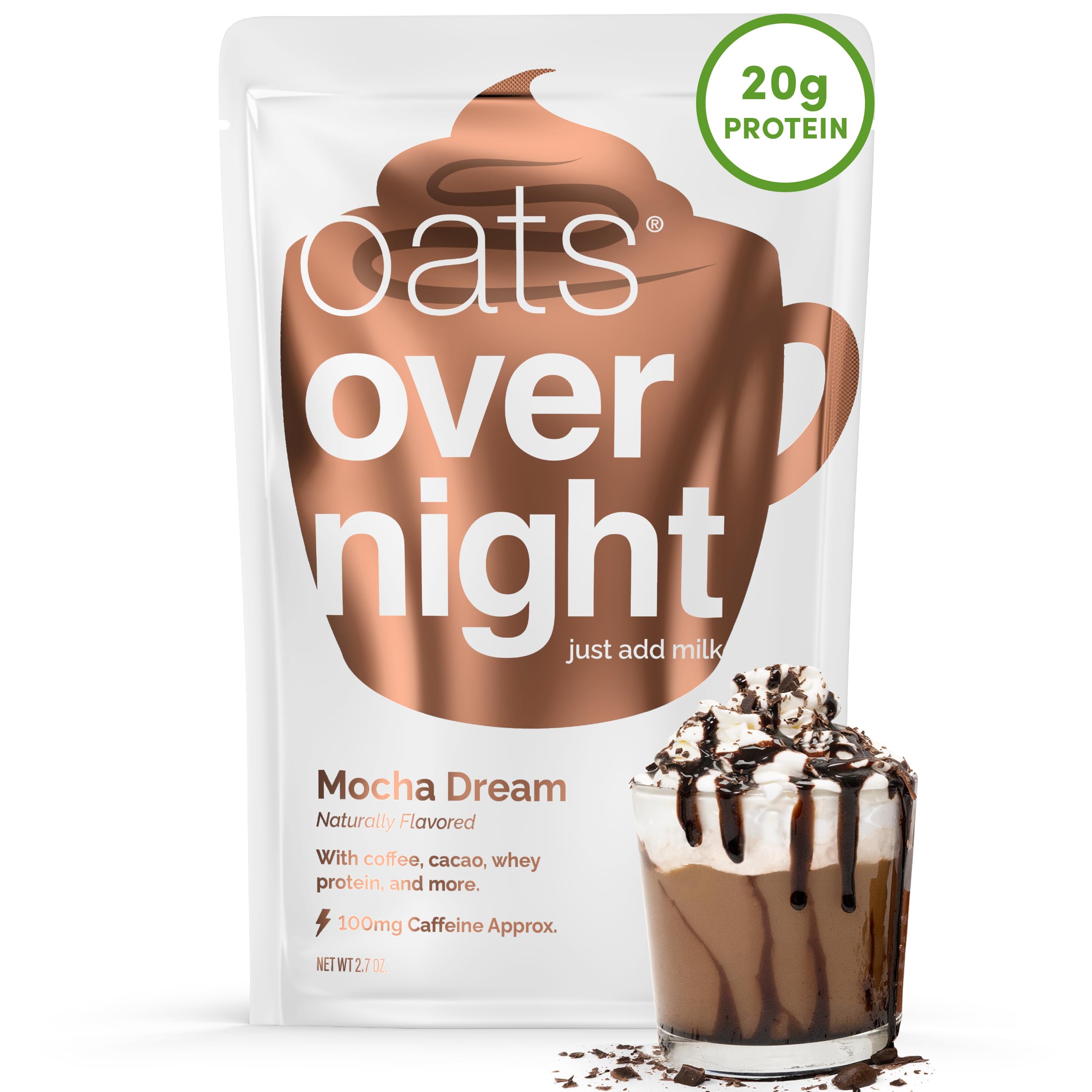 Oats Overnight - Mocha Dream - Premium High-Protein, Low-Sugar, Gluten-Free, Contains Coffee (79g per pack) (12 Pack) …