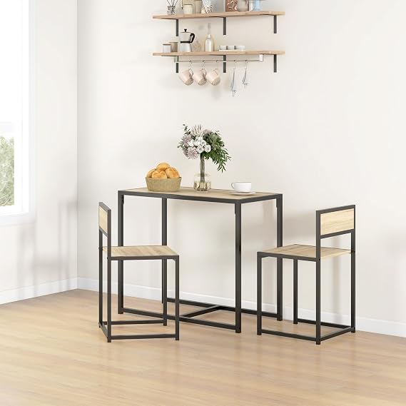 HOMCOM Small Dining Table Set for 2 Compact for Small Spaces, Oak