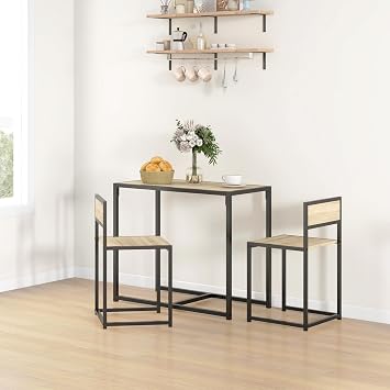 HOMCOM Small Dining Table Set for 2 Compact for Small Spaces, Oak