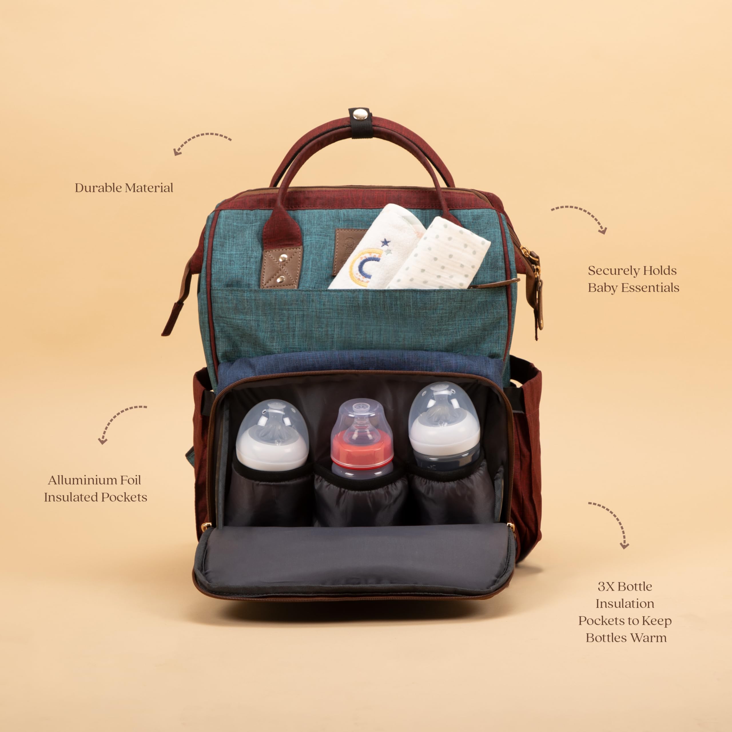 abracadabra Diaper Bag with Changing Station For Mother, Maternity Bag for Newborn Baby, Waterproof and Multipurpose, (38 x 28 x 22 cm) - Multicolor - Image 3 thumbnail