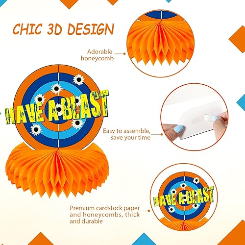 Miniatura 3 de Outus 9 piezas de decoración de fiesta de batalla con dardos, centros de mesa de panal de abeja de batalla de dardos, decoración de mesa de doble