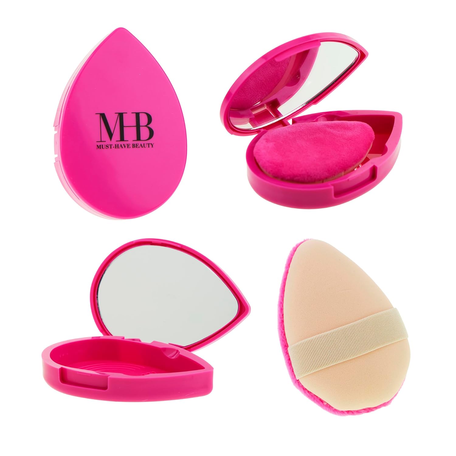 2pc Pink Dual-Sided Beauty Puff & Sponge - Carrying Case & Matching Mirror | Professional Makeup Blender for Flawless Application. Beauty Puff with Holder for Women - Soft