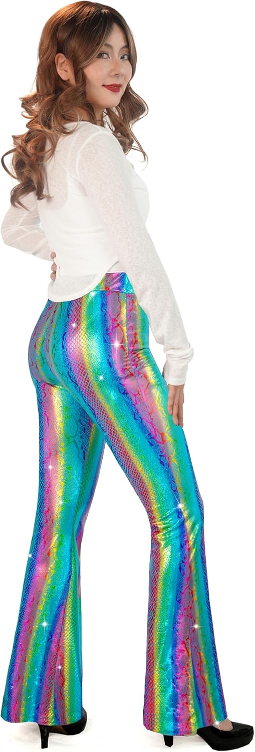 Nawgut Sequin Flare Pants Sparkly Glitter High Waisted Bell Bottoms Leggings Party Disco Clubwear for Women - Image 2