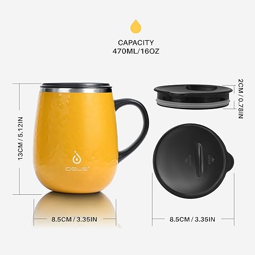 Miniatura 5 de Ideus Taza de café aislada de 16 onzas con asa y tapa, taza de café térmica al vacío de acero inoxidable de doble pared, taza de café de viaje para