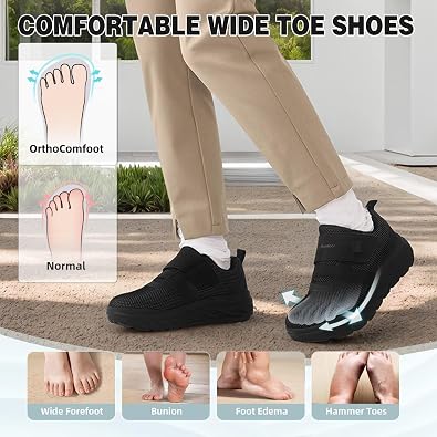 OrthoComfoot Women's Orthopedic Diabetic Wide Walking Shoes: Comfortable Arch Support Plantar Fasciitis Loafers, Orthotic High Arch Swollen Feet Adjustable Work Casual Shoes for Ankle and Heel Pain